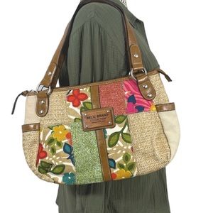 Relic handbags purse double leather handle botanical textured patchwork like new